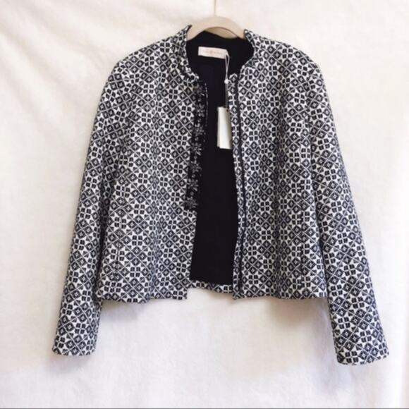 Tory Burch Navy Patterned Textured Jacket - Picture 5 of 8
